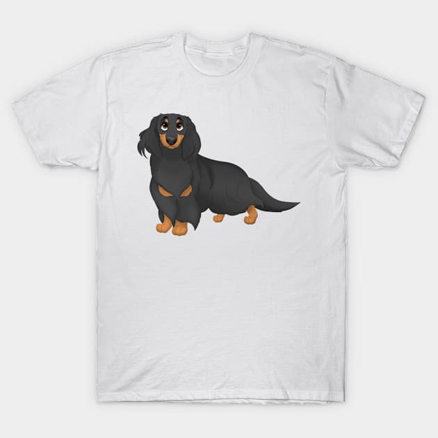 Black & Tan Longhaired Dachshund Dog T-Shirt by millersye